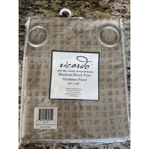 Ricardo Blackout Block Print Grommet Panel Taupe Beige Spanish Steps 54x84"